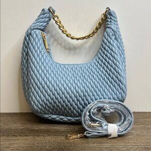 Urban Expressions Quilted Vegan Leather Crescent Shoulder Bag Light Blue